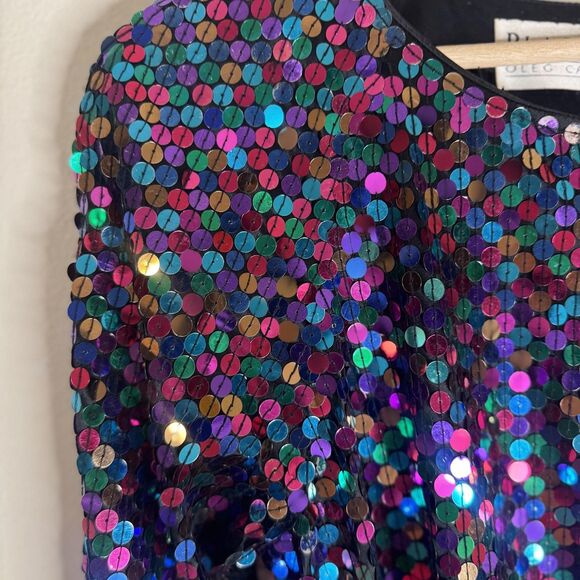 Blacktie Oleg Cassini Dress Womens 14 Sequin Long Sleeve Cocktail Multicolor 90s - Picture 4 of 15